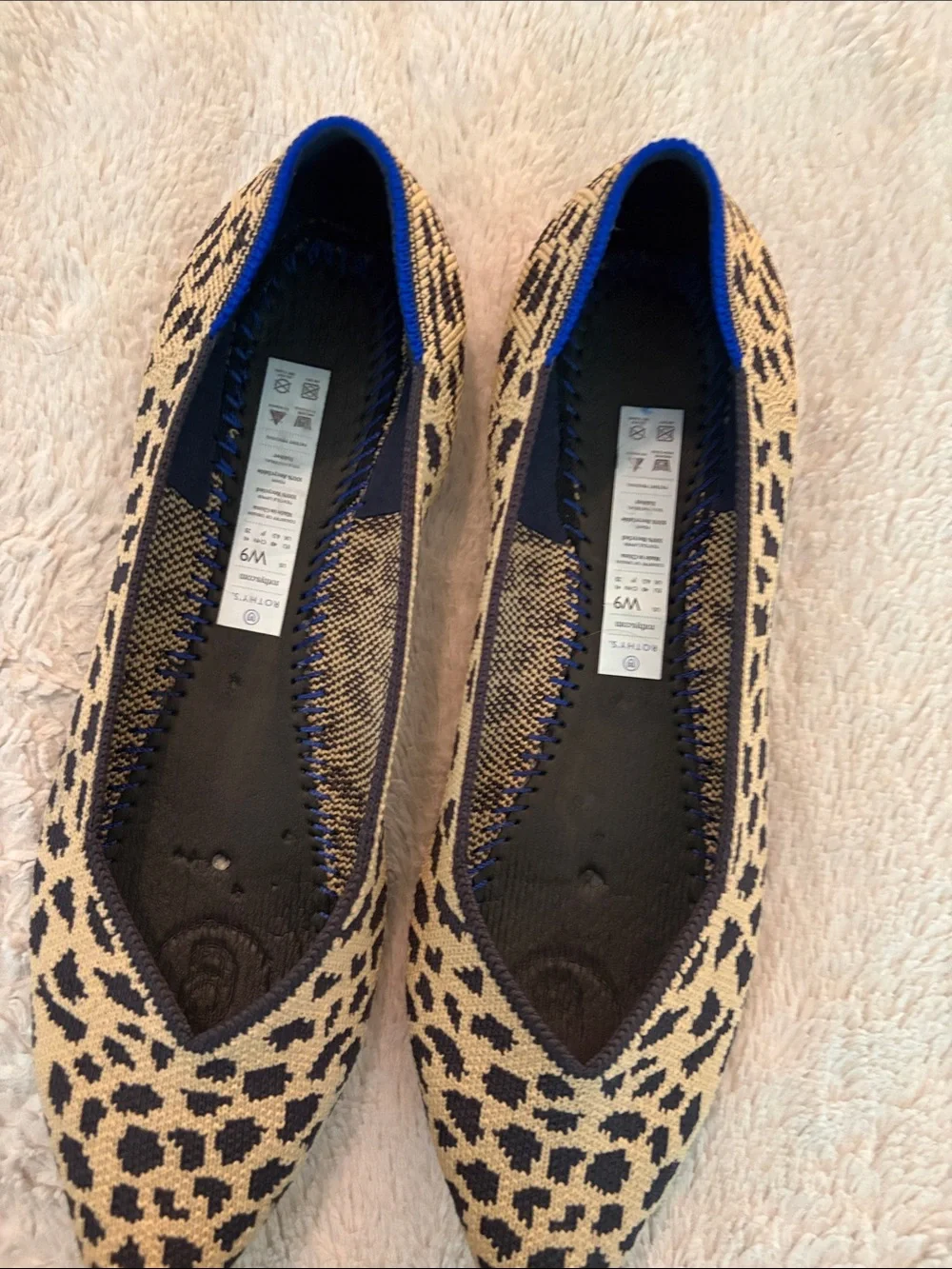 Rothy's Leopard Knit Pointed-Toe Flats in Beige and Black